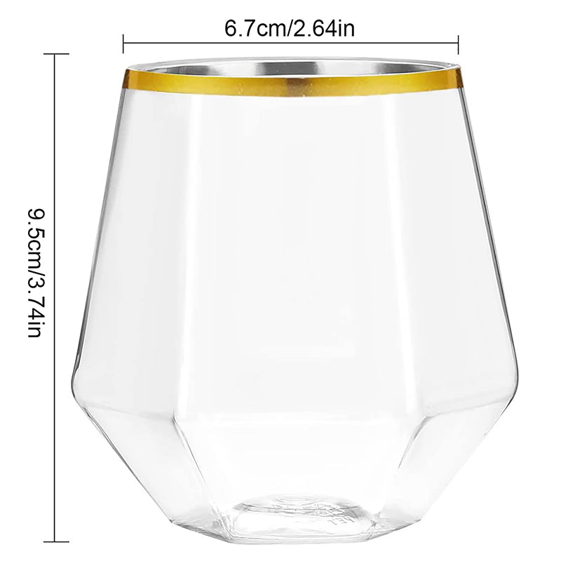 Hexagonal Whiskey Glass, Gold Edged Diamond Glass, Transparent Plastic Household Tumbler, Foreign Wine Glass