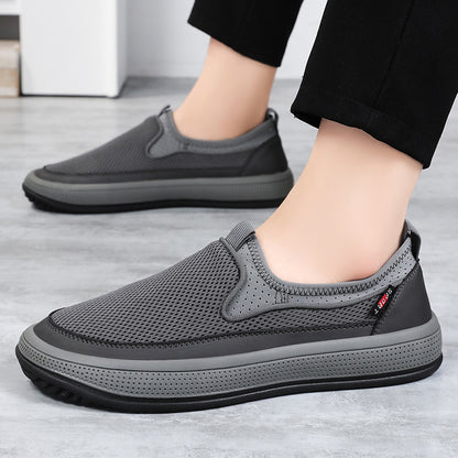 Lightweight Mens Mesh Shoes For Summer Breathable Soft Sole Casual Walking Shoes With Solid Color V 1