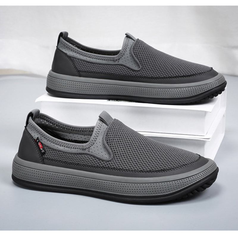 Lightweight Mens Mesh Shoes For Summer Breathable Soft Sole Casual Walking Shoes With Solid Color V 4