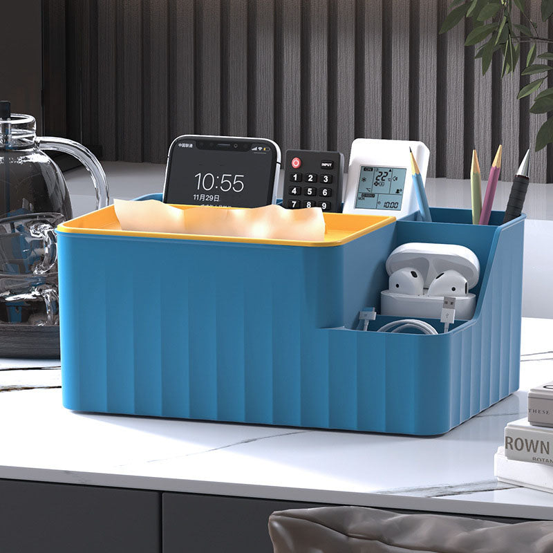 Multi functional Tissue Box with Remote Holder, Desk Organiser for Living Room, Kitchen, Office Plastic Storage
