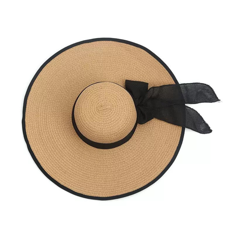 1pc Womens Oversize Brim Straw Hat Summer Sun Block Hat Seaside Bow Beach Hat For Sun Protection 5