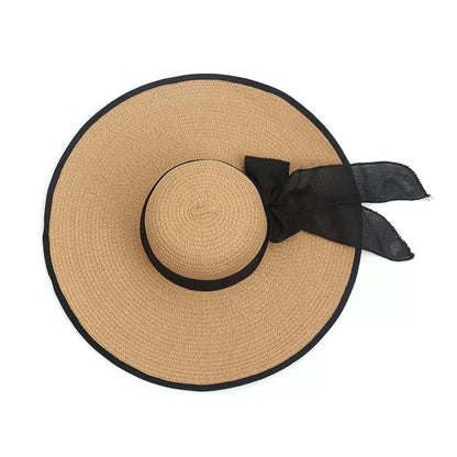 1pc Womens Oversize Brim Straw Hat Summer Sun Block Hat Seaside Bow Beach Hat For Sun Protection 5