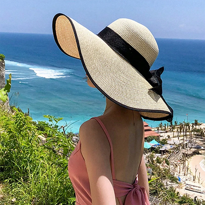 Brim Straw Hat Women's Summer Sun, Oversize Big Brim Hat, 1pc Women's Oversize, Seaside Bow Beach Hat, Suitable For Sun.
