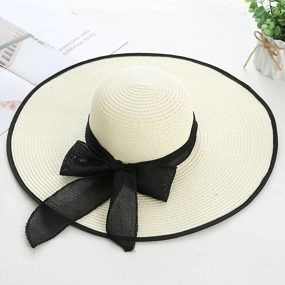 Brim Straw Hat Women's Summer Sun, Oversize Big Brim Hat, 1pc Women's Oversize, Seaside Bow Beach Hat, Suitable For Sun.