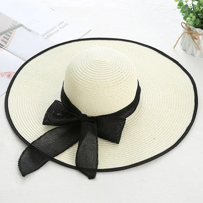 Brim Straw Hat Women's Summer Sun, Oversize Big Brim Hat, 1pc Women's Oversize, Seaside Bow Beach Hat, Suitable For Sun.