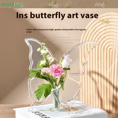 Transparent Acrylic Photo Frame, Butterfly Vase, Niche Hydroponic Flower Arrangement Decoration