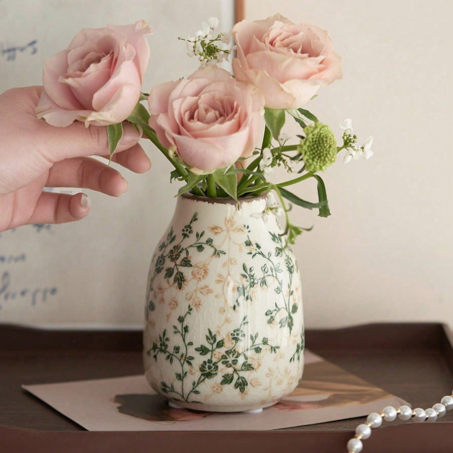 Art Ceramic Vase, Handmade Ice Crackle Vase, Home Decoration for Living Rooms and Offices, Fresh or Dry Flower