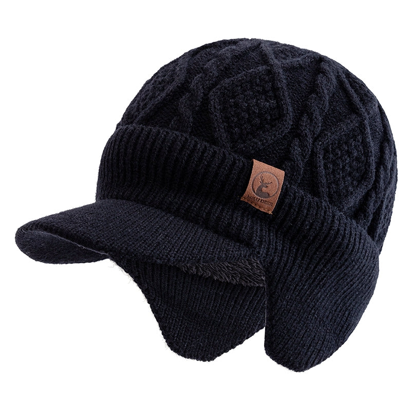 Plush Fur Lined Warm Unisex Hat, Outdoor Stylish Beanie, Thick Knitted Ski Cap with Earflaps