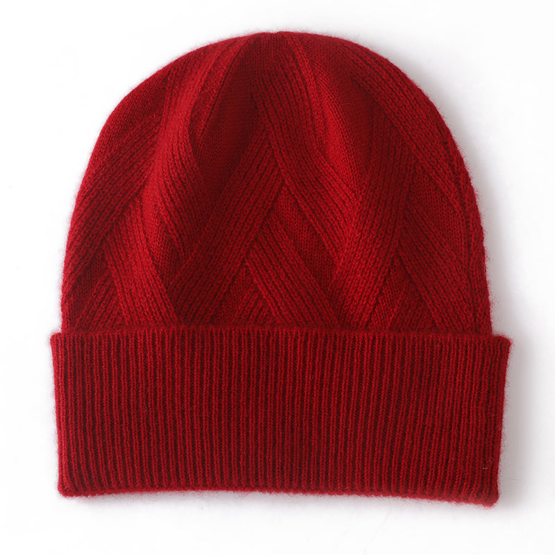 Pure Cashmere Women Hat Winter Knitted Soft Warm Lady Headgear Fashion Casual Thicken Cap Premium Q 3