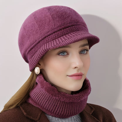 Womens Winter Hat and Scarf Set 2pcs, Warm Neck Scarf for Mothers, Middle Aged and Elderly, Versatile Outdoor Exercise
