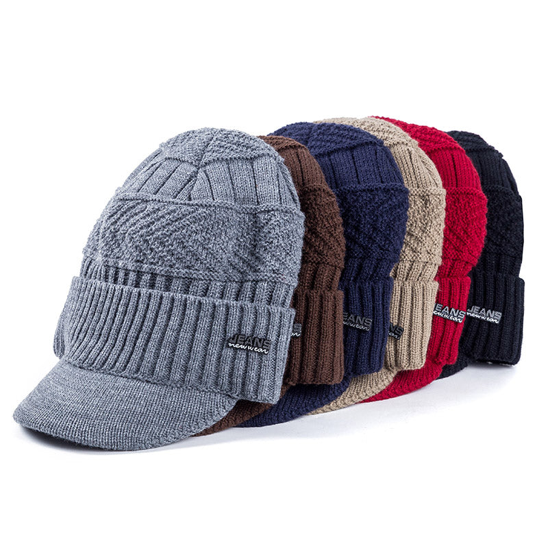 Stylish Add Fur Lined Beanie Cap, Thick Knitted Unisex Warm Winter Hat with Brim for Men and Women