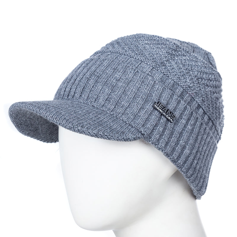 Stylish Add Fur Lined Beanie Cap, Thick Knitted Unisex Warm Winter Hat with Brim for Men and Women