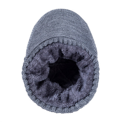 Stylish Add Fur Lined Beanie Cap, Thick Knitted Unisex Warm Winter Hat with Brim for Men and Women