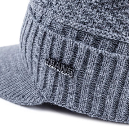 Stylish Add Fur Lined Beanie Cap, Thick Knitted Unisex Warm Winter Hat with Brim for Men and Women