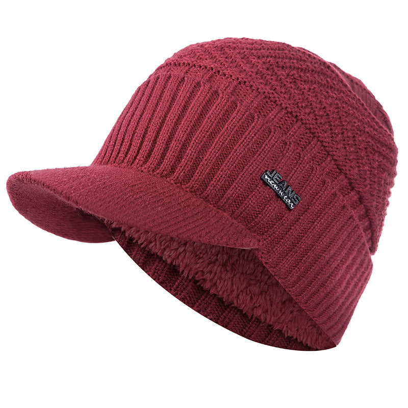 Stylish Add Fur Lined Beanie Cap, Thick Knitted Unisex Warm Winter Hat with Brim for Men and Women