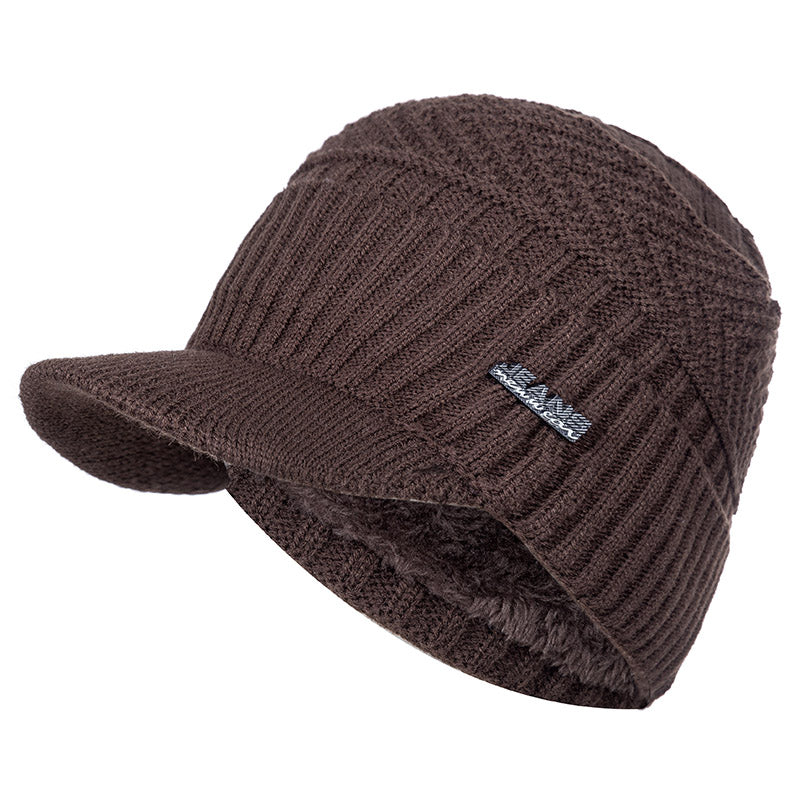 Stylish Add Fur Lined Beanie Cap, Thick Knitted Unisex Warm Winter Hat with Brim for Men and Women