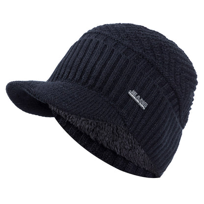 Stylish Add Fur Lined Beanie Cap, Thick Knitted Unisex Warm Winter Hat with Brim for Men and Women