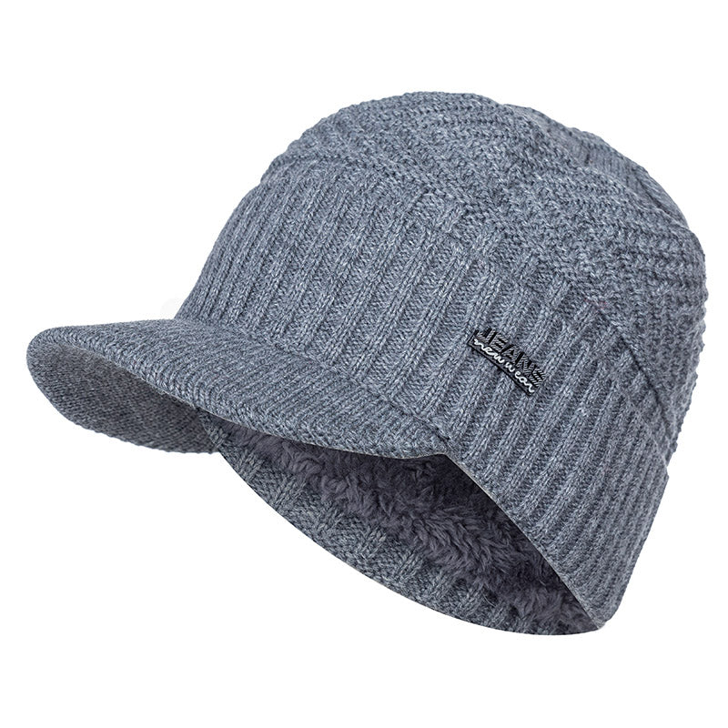 Stylish Add Fur Lined Beanie Cap, Thick Knitted Unisex Warm Winter Hat with Brim for Men and Women