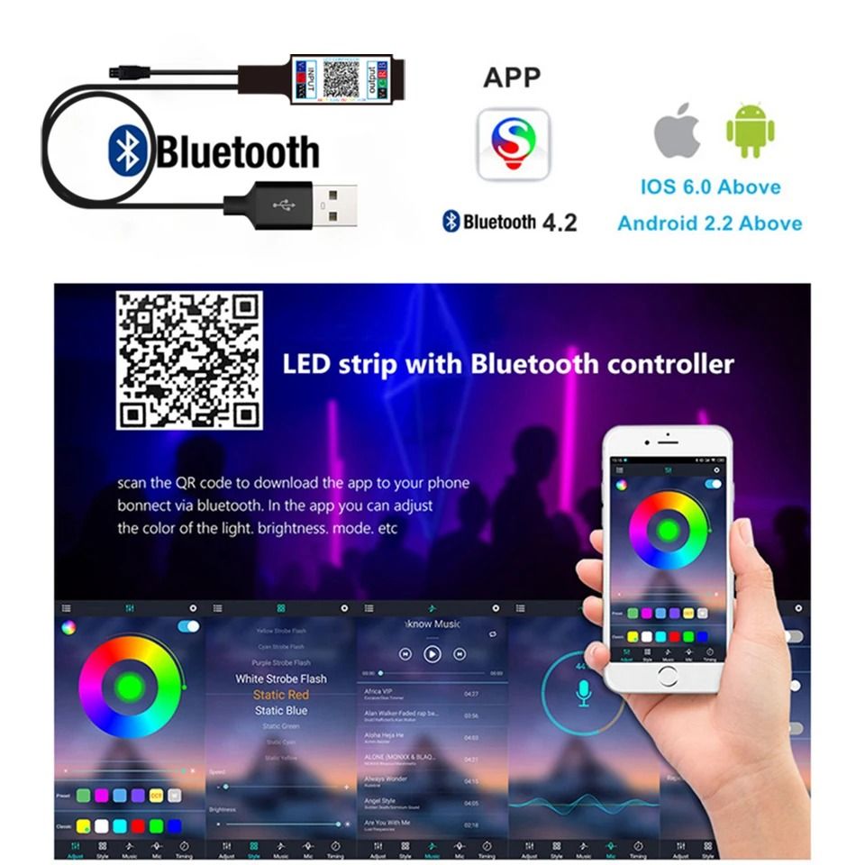 LED Strip Light USB Bluetooth Flexible RGB Tape For TV Backlight And Decoration 4
