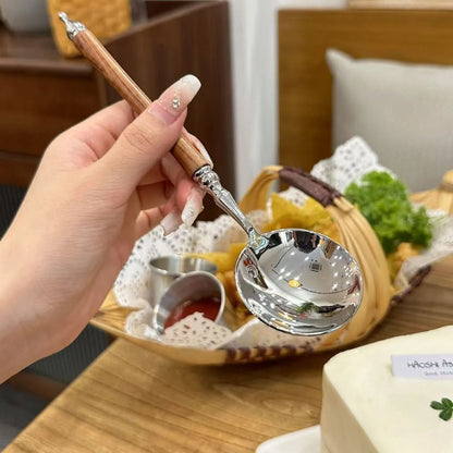 Stainless Steel Spoon With WoodLook Handle For Soup And Dessert 10
