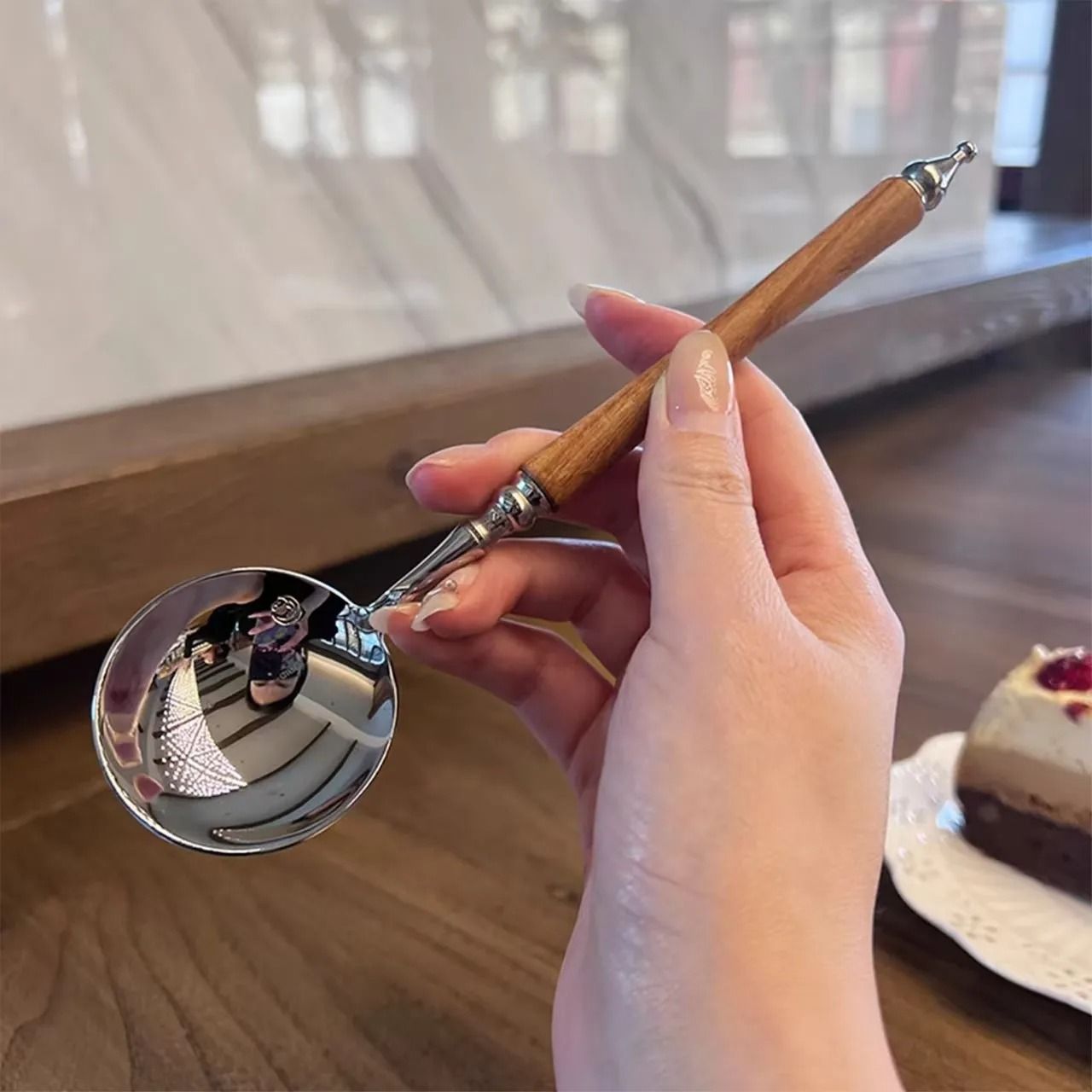 Stainless Steel Spoon With WoodLook Handle For Soup And Dessert 2