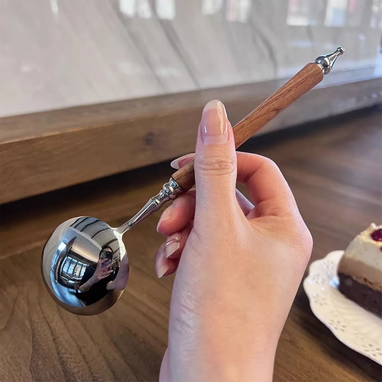 Stainless Steel Spoon With WoodLook Handle For Soup And Dessert 3