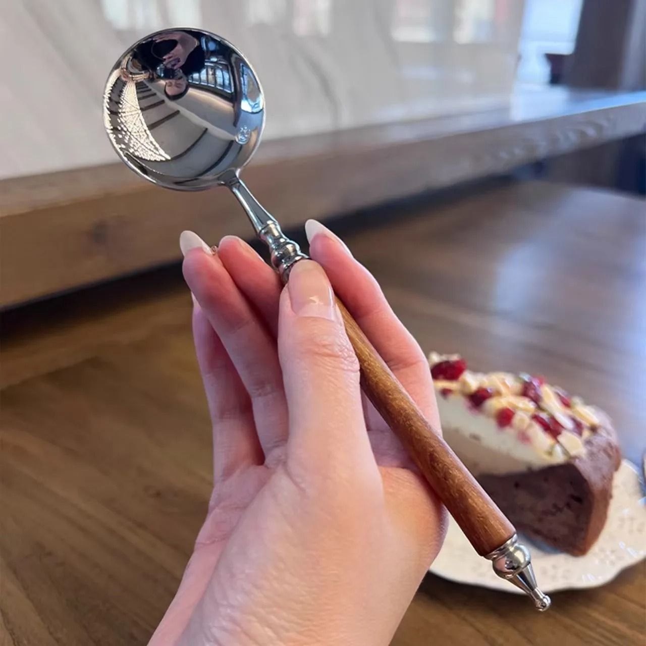 Stainless Steel Spoon With WoodLook Handle For Soup And Dessert 4