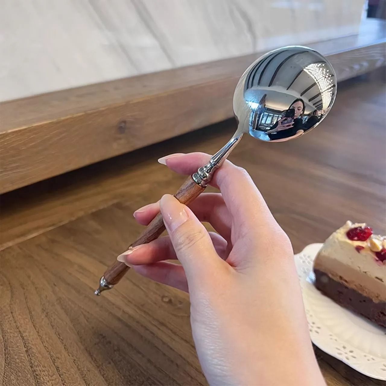Stainless Steel Spoon With WoodLook Handle For Soup And Dessert 5