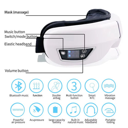 6D Smart Eye Massager With Heat Air Compression  Bluetooth Music 5