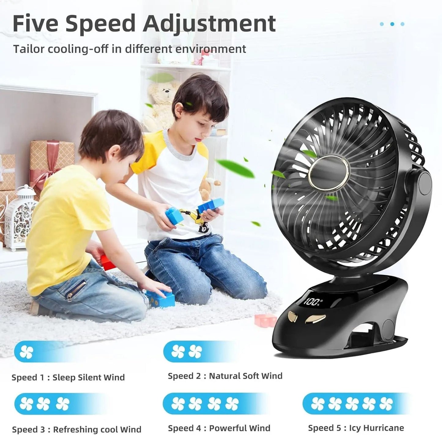 Portable Clip On Desk Fan With Rechargeable Battery For Home And Travel 2