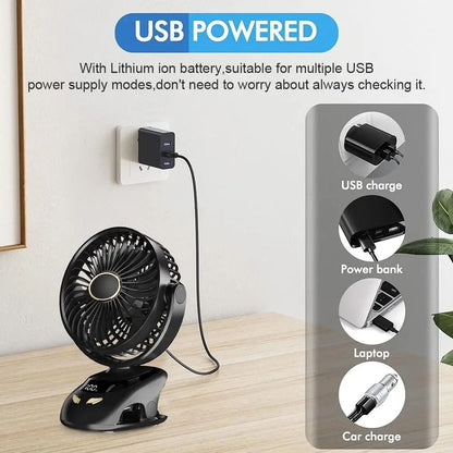 Portable Clip On Desk Fan With Rechargeable Battery For Home And Travel 4