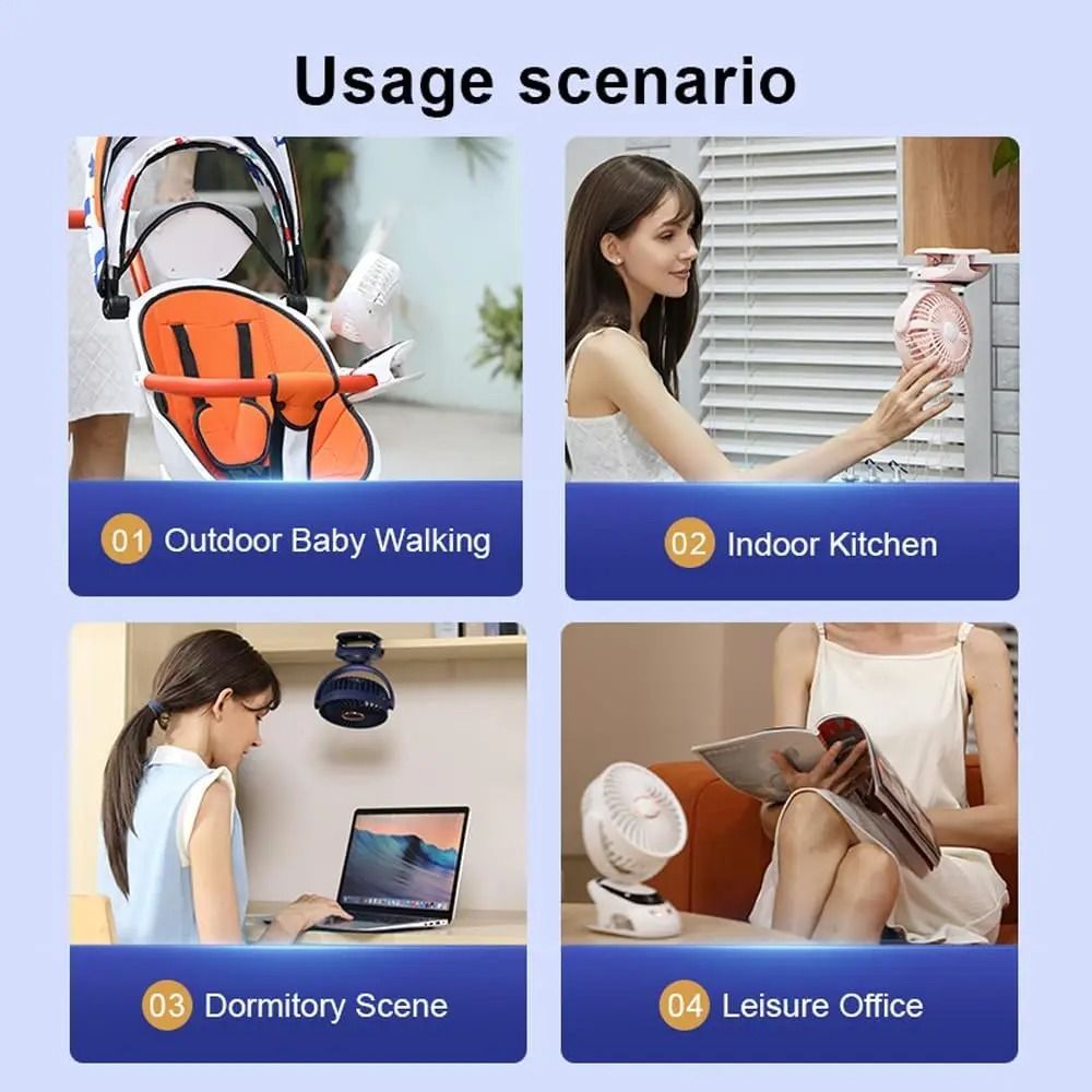 Portable Clip On Desk Fan With Rechargeable Battery For Home And Travel 5
