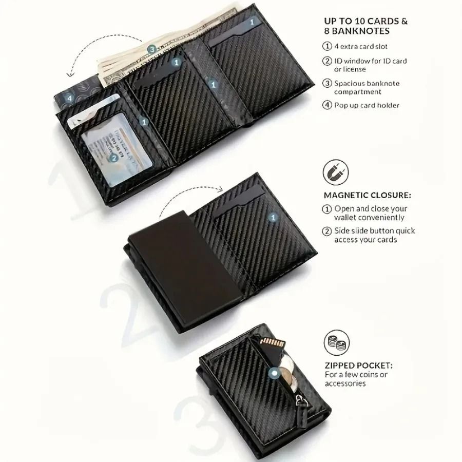 Mens Wallet With PopUp Metal Card Holder And RFID Protection 4
