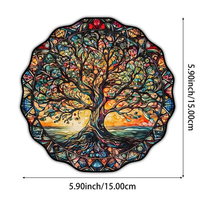 Tree of Life Wall Art, Round Sun Hanging Sign, Acrylic Welcome Plate Decor for Indoor Outdoor Window