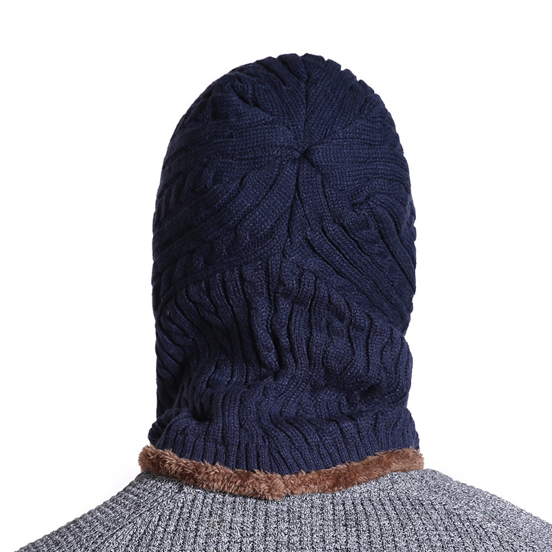 Fur Lined Warm Hat for Men and Women, Unisex Knitted Beanie Cap, Winter Neck Protection Balaclava.