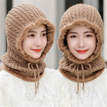 Fur Lined Warm Hat for Men and Women, Unisex Knitted Beanie Cap, Winter Neck Protection Balaclava.
