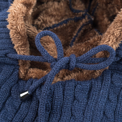 Fur Lined Warm Hat for Men and Women, Unisex Knitted Beanie Cap, Winter Neck Protection Balaclava.