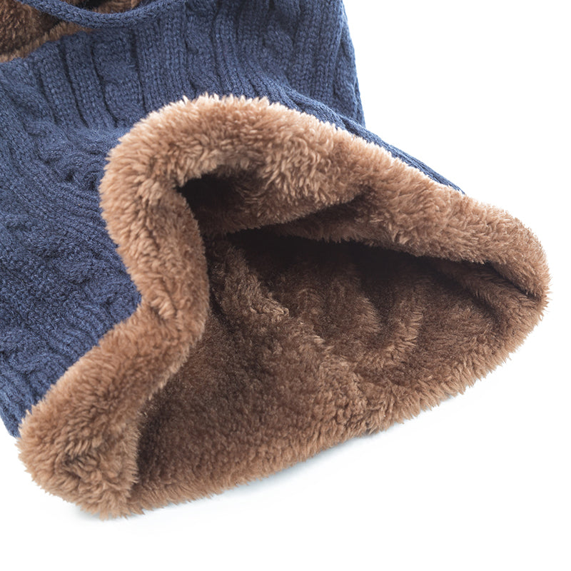 Fur Lined Warm Hat for Men and Women, Unisex Knitted Beanie Cap, Winter Neck Protection Balaclava.