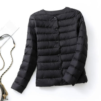 Ultralight Women's Puffer Jacket, Collarless Down Parka, Portable Warm Liner for Spring Winter