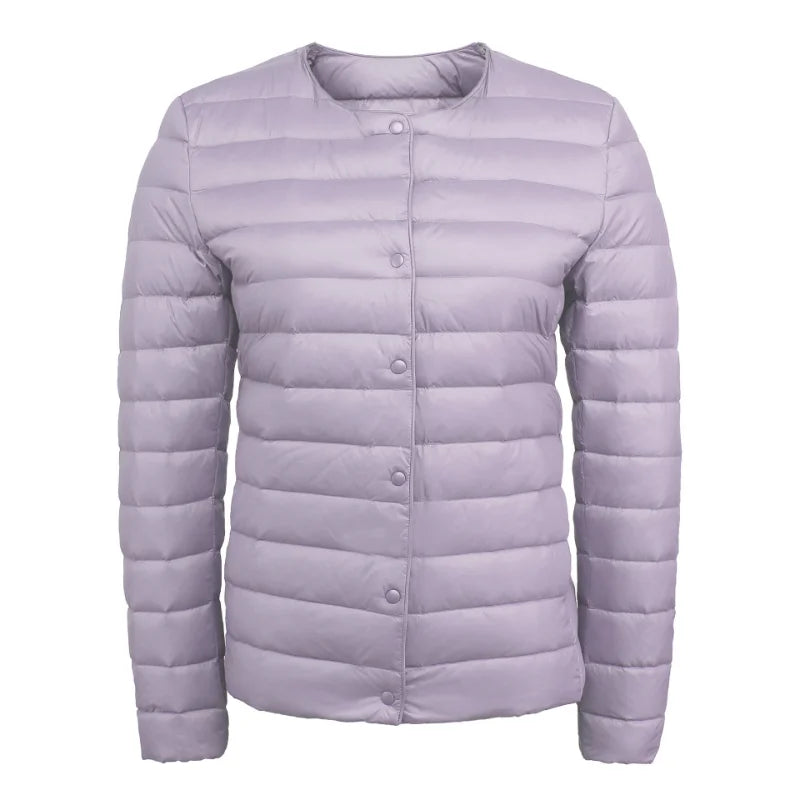 Ultralight Women's Puffer Jacket, Collarless Down Parka, Portable Warm Liner for Spring Winter