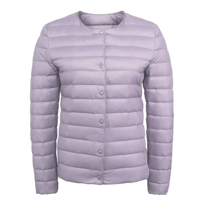 Ultralight Women's Puffer Jacket, Collarless Down Parka, Portable Warm Liner for Spring Winter