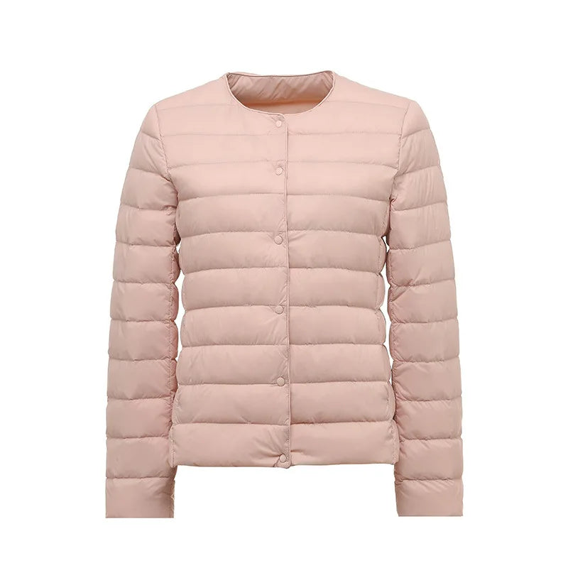 Ultralight Women's Puffer Jacket, Collarless Down Parka, Portable Warm Liner for Spring Winter