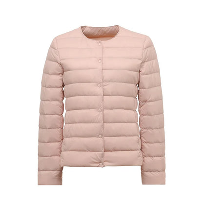 Ultralight Women's Puffer Jacket, Collarless Down Parka, Portable Warm Liner for Spring Winter