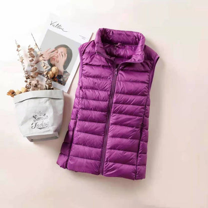 Slim Sleeveless Jacket for Women, Ultra Light Down Vest, Portable Lightweight Windproof Waistcoat