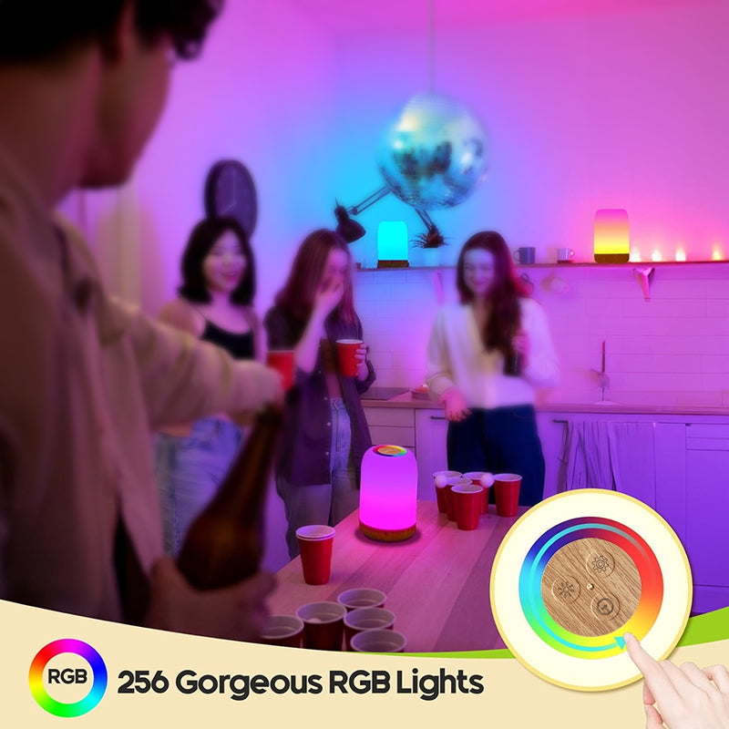 USB Rechargeable Night Light LED Touch Lamp With Dimmable RGB Colour Wood Grain Table Lamp With Tim
