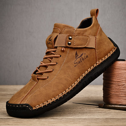 Handmade Leather Casual Men Shoes Design Breathable Outdoor Sneakers  Stylish Ankle Boots For Men 5