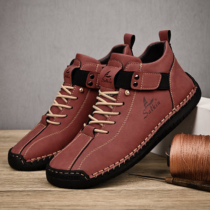 Handmade Leather Casual Men Shoes Design Breathable Outdoor Sneakers  Stylish Ankle Boots For Men 4