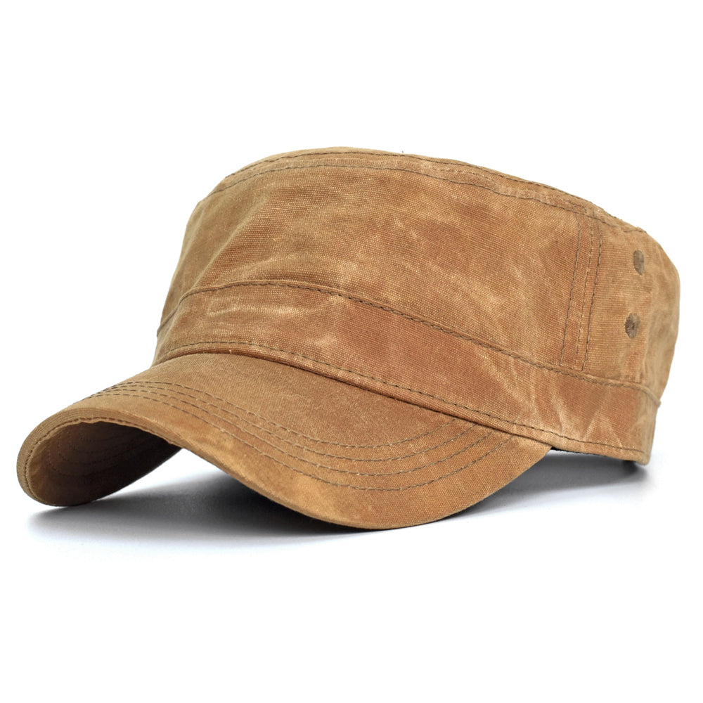 Men Waterproof Cadet Army Cap Waxed Canvas Cotton Military Caps Vintage Flat Top Hat With Unique De 2