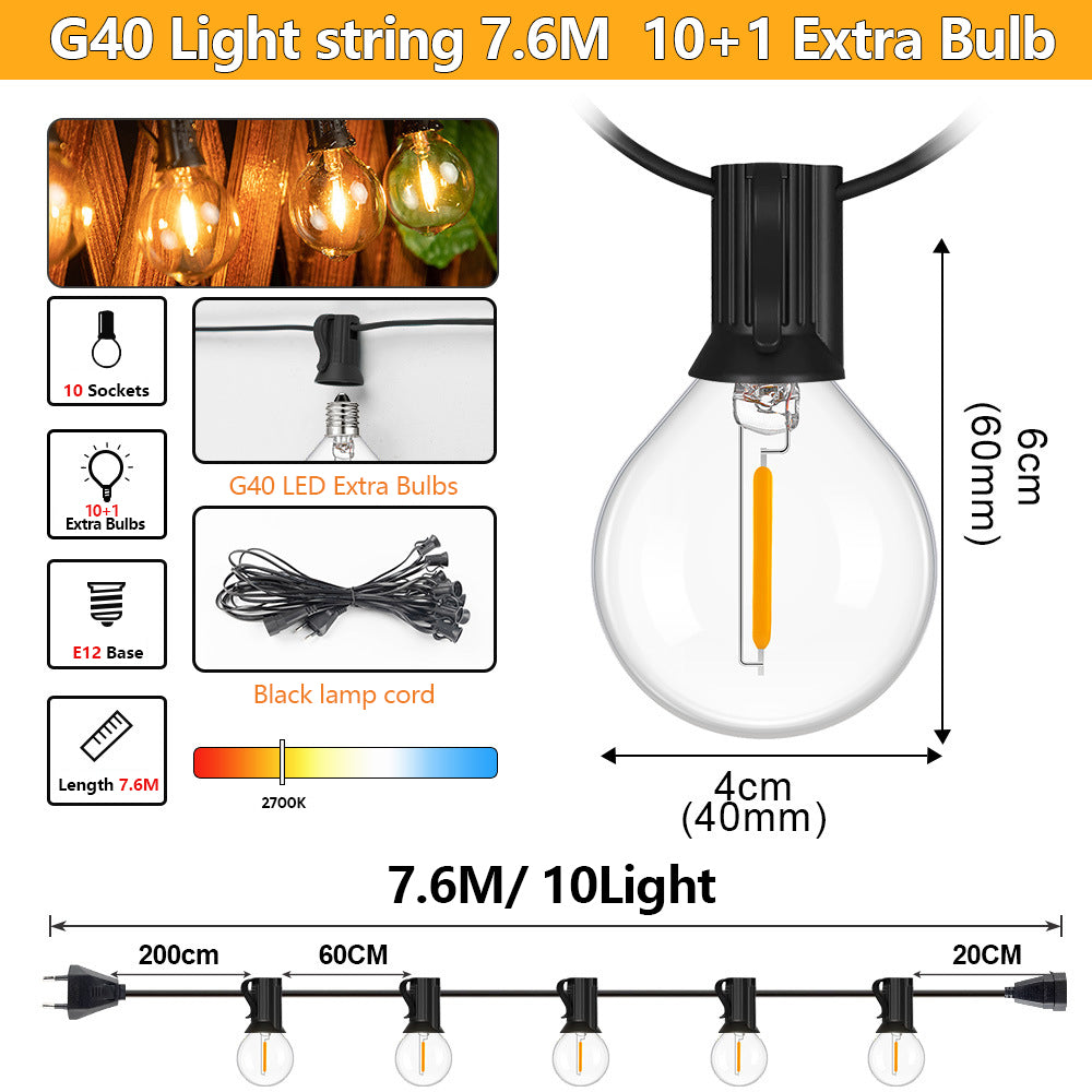 Waterproof Shatterproof LED Globe Bulb Garland String Lights Outdoor Patio And Christmas Decor 10