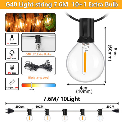 Waterproof Shatterproof LED Globe Bulb Garland String Lights Outdoor Patio And Christmas Decor 10